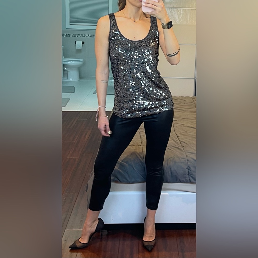 Express Sequin Front, Sleevless Top, Size: S, Lik… - image 1